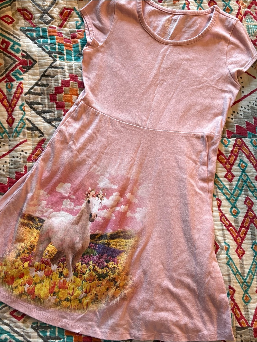 Girls' Wonder Nation Pink Horse Print Short Sleeve Dress